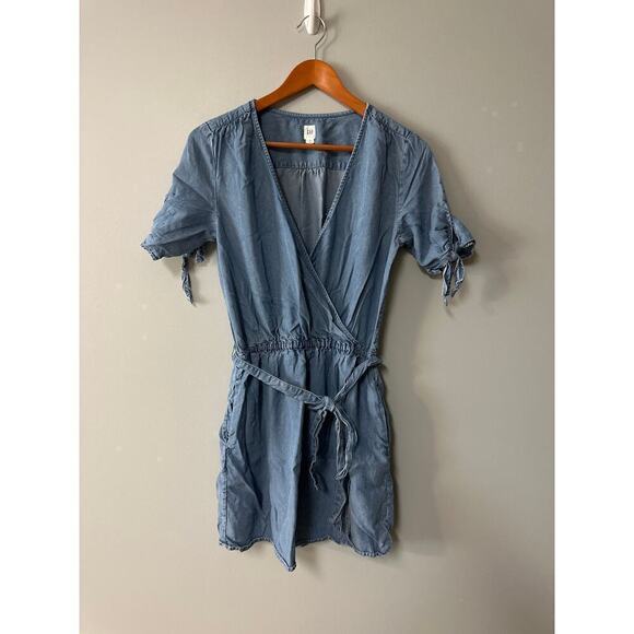 GAP Dresses & Skirts - Womens Size S GAP Medium Blue Denim Tie Sleeve Wrap Front Dress